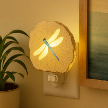 handccrafted night lights - Blue Dragonfly Night Light pluged into a outlet