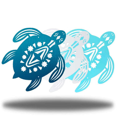 Two blue turtle designs with star patterns on a white background