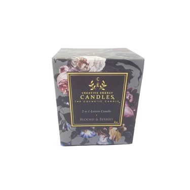 Blooms and Berries Soy Lotion Candle Box Creative Energy Candle with floral design on a white background
