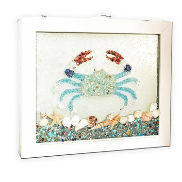 Chesapeake Blue Crab Window Resin Art With Real Seashells Window Art AOB Upcycled Pella Window Eclectic Treasures