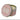 Candle in a decorative tin with a pink and white design on a white background
