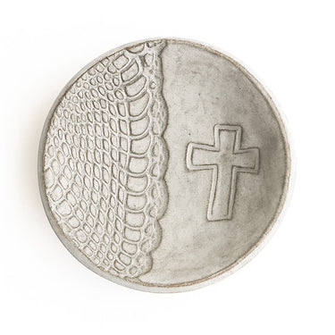 Gray Cross Jewelry Handmade Ring Dish on white background