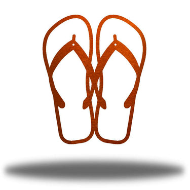 Pair of brown Flip Flops Metal Wall Art on a white background