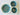 Two ceramic bowls with teal interior and beige exterior on a white background