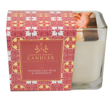 Hannah Lily, Rose & Grapefruit Soy Lotion Candle with decorative box featuring 'Creative Energy Candles' branding.