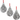 Three teardrop-shaped gnome ornaments with intricate designs on a white background.