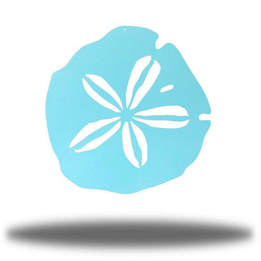 Light blue Sand Dollar Metal Wall Art on a white background