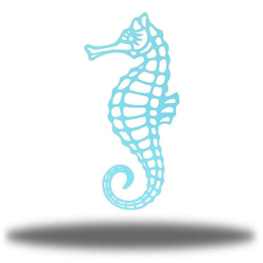Light blue Seahorse Metal Wall Art on a white background
