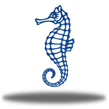 Blue Seahorse Metal Wall Art on a white background