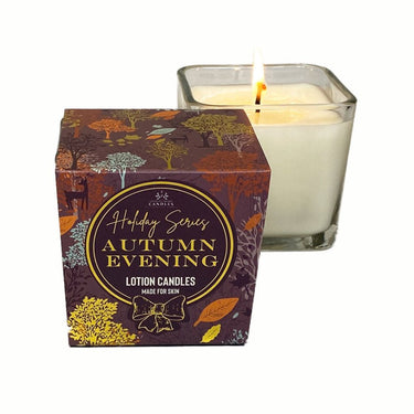 Soy Lotion Candle Autumn Evening with 'Autumn Evening' packaging on a white background