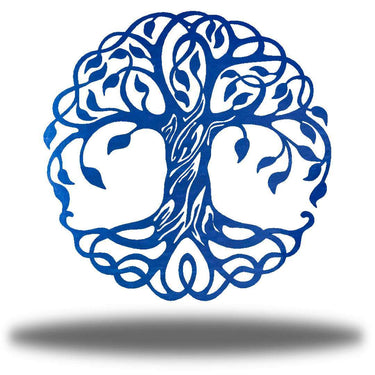 Blue tree of life design on a white background