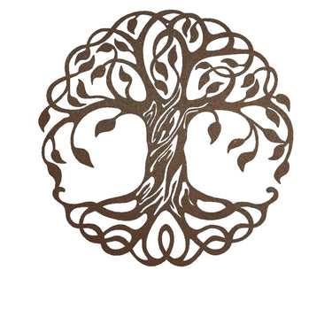 Decorative metal tree of life design on a white background