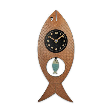 Wanda Fish Clock with Swinging Pendulum Wall Clocks Leonie Lacouette Clocks Copper and Black Eclectic Treasures