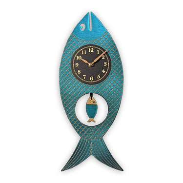 Wanda Fish Clock with Swinging Pendulum Wall Clocks Leonie Lacouette Clocks Blue Indigo Eclectic Treasures