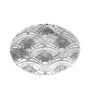 Decorative glass plate with black geometric pattern on a white background