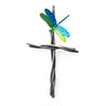 Decorative Vine Cross with a dragonfly design on a white background