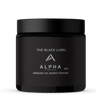 Black jar of Alpha grooming product on a black background