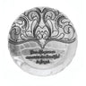 Decorative stone with engraved design and text on a white background