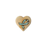 Heart-shaped wooden pin with a blue ribbon design on a white background
