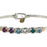 Silver bracelet with colorful gemstones on a white background