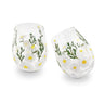 Two Hand-painted daisy stemless wine glasses with vibrant floral design