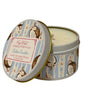 Candle in a decorative tin with a coconut design on a white background