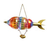 
Handblown Glass Airship Hot Air Balloon ornament with a gold tail on a white background