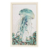 Framed artwork of a jellyfish with a white background