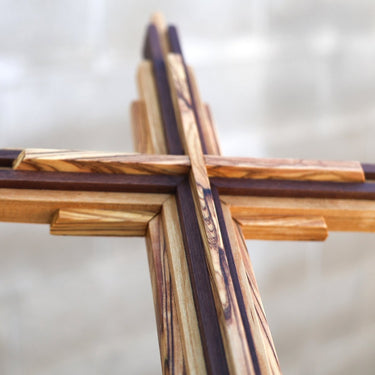 Close-up of a Wooden cross with a blurred background