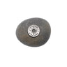 Round gray stone with a metal emblem on a white background