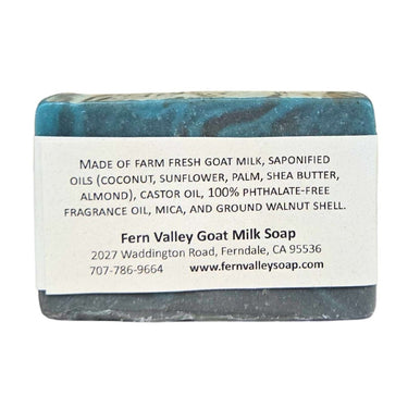 Fern Valley Goat Milk Handmade goat milk soap for men with gentle exfoliation with label on a white background