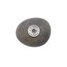Round gray stone with a metal emblem on a white background