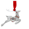 Decorative reindeer ornament with red ribbon on a white background