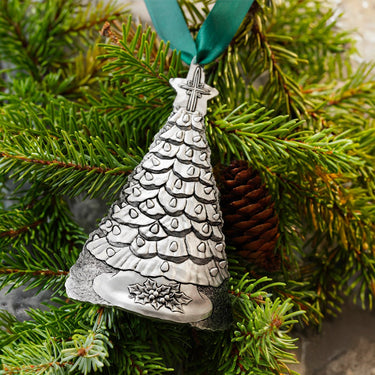 Hand-Hammered Aluminum Christmas Tree Ornament of a Christmas Tree