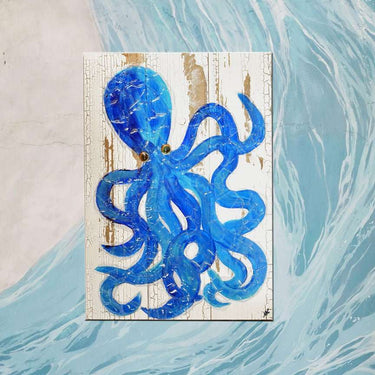 Octopus Sea Glass Wall Art Painting on Distressed Wood Wall Art Salty Signs Designs Eclectic Treasures