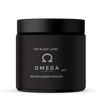 Black jar of Omega water-based pomade on a white background