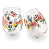 Two Painted Floral Stemless Wine Glasses - tumblers on a white background