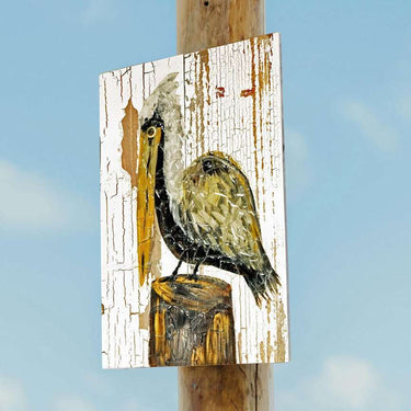 Pelican Sea Glass Hand Painted Wall Art on Distressed Wood Wall Art Salty Signs Designs Eclectic Treasures
