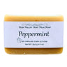 Bar of Peppermint All Natural Handmade Goat Milk Soap with a label indicating 'Fern Valley Goat Milk Soap Peppermint' on a white background.