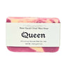 Bar of Queen goat milk soap for her with a floral vanilla scent, with a label reading 'Fern Valley Goat Milk Soap Queen' on a white background