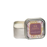 Rosemary and Lavender Soy Lotion Candle in a tin with a decorative label on a white background