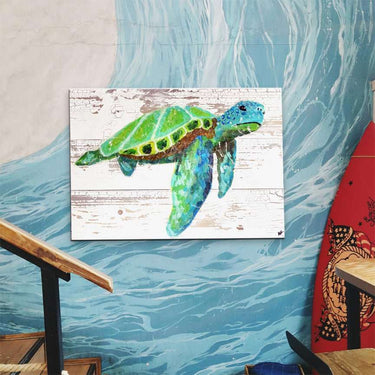 Sea Turtle Sea Glass Wall Art Hand Painted on Distressed Wood hang on wall - Wall Art Salty Signs Designs Eclectic Treasures