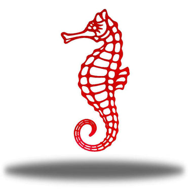 Red Seahorse Metal Wall Art on a white background