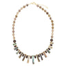 Abalone Necklace with multicolored beads and gold accents on a white background