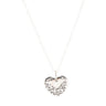 Heart-shaped pendant necklace with engraved text on a white background