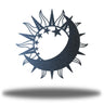 Decorative metal wall art with sun, moon, and stars design on a white background