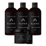 Alpha by Johnny Slicke skincare and grooming products on a black background