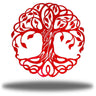 Red and white tree of life design on a white background