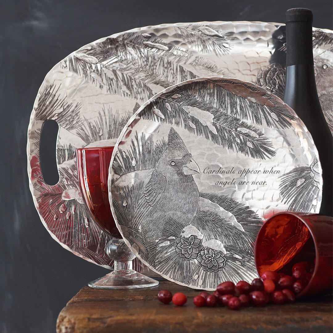 Cardinal Forge Winter Cardinal Round Plate - Wendell August Forge – Eclectic Treasures