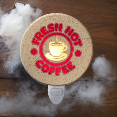plug-in FRESH HOT COFFEE Night Light surrounded with hot steam- Eclectic Treasures